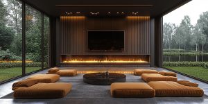 קמין חשמלי מתחת לטלוויזיה