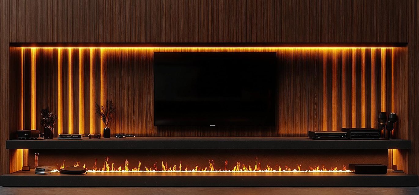 קמין חשמלי מתחת לטלוויזיה