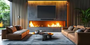קמין חשמלי מתחת לטלוויזיה