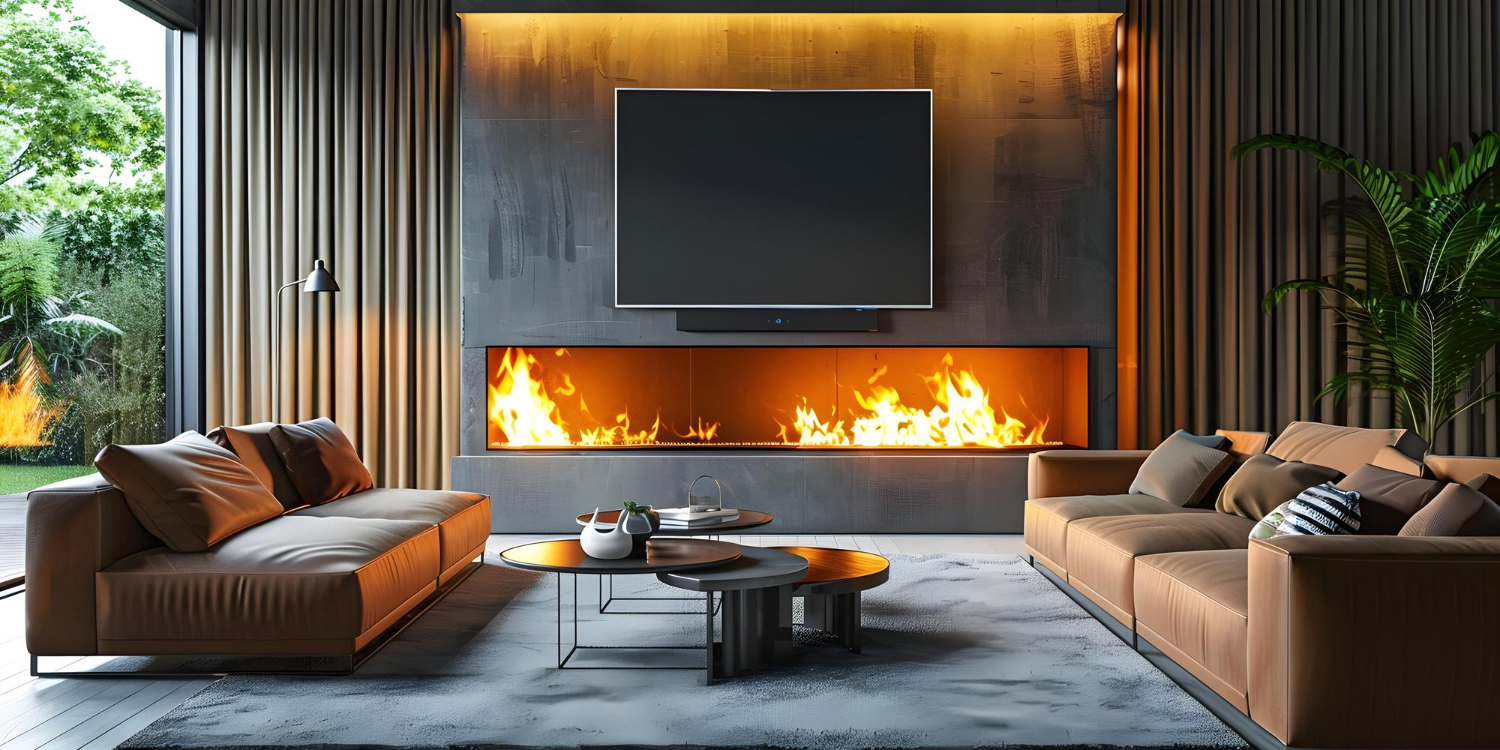 קמין חשמלי מתחת לטלוויזיה
